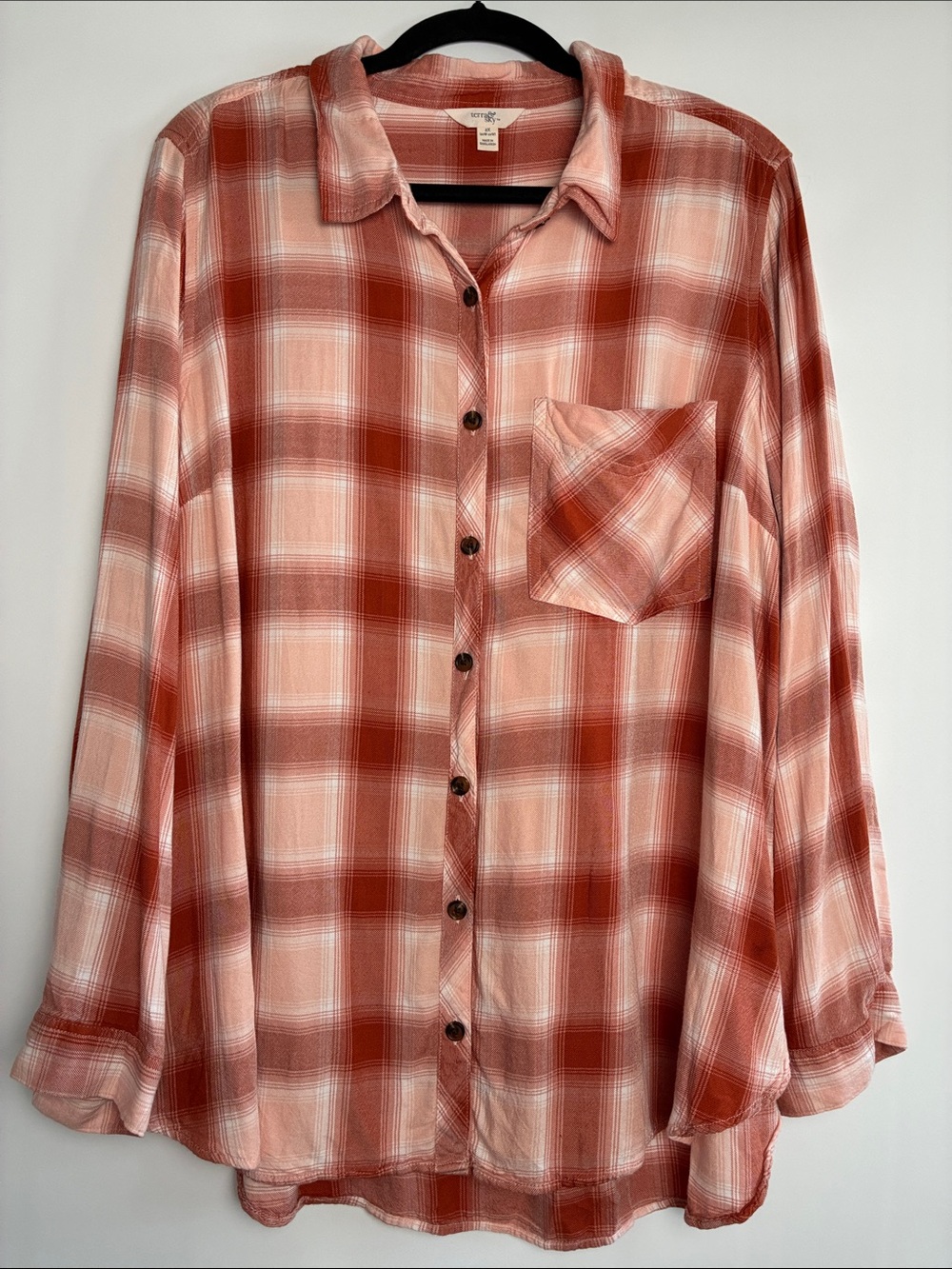 Terra & Sky Rust and Cream Plaid Button-Down Shirt - Women’s